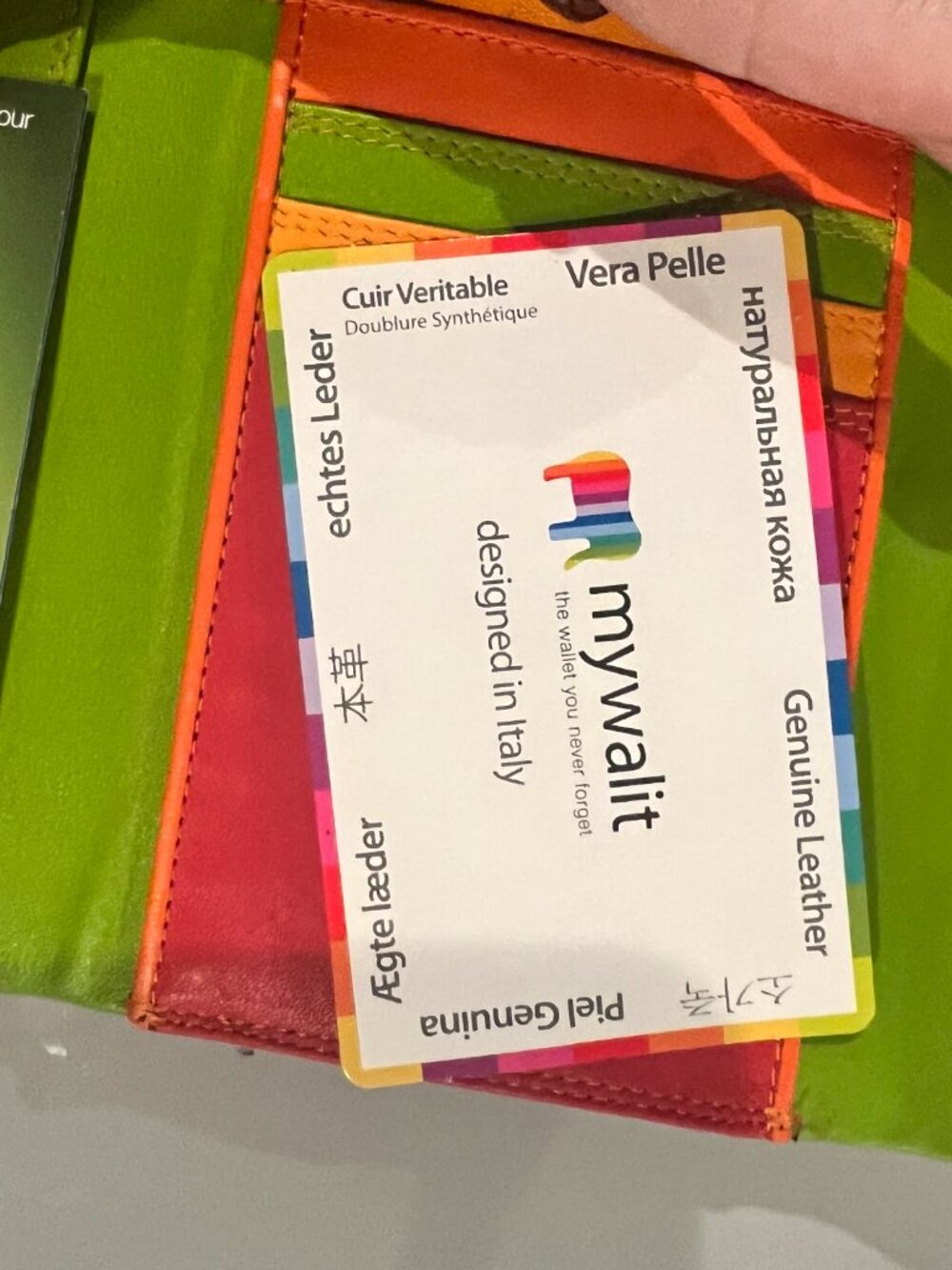 Mywalit NWT Medium Tri-Fold Wallet Jamaica Red Orange Green Italian Leather - Picture 4 of 6
